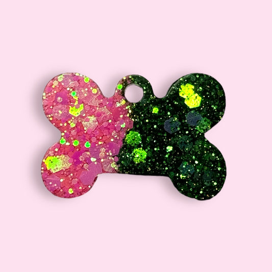 SMALL PINK/GREEN GLITTER TAG