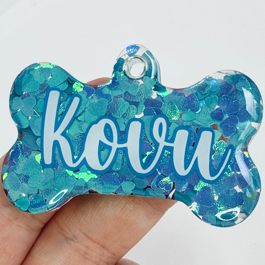 BLUE HEART GLITTER TAG