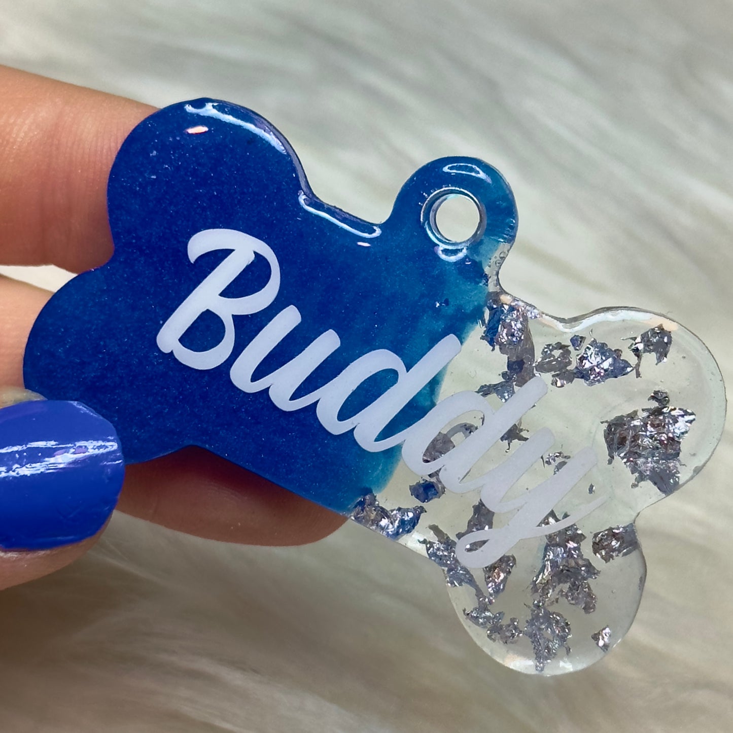 BLUE SILVER FLAKE TAG