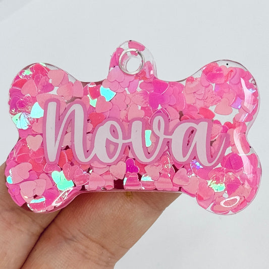 PINK HEART GLITTER TAG