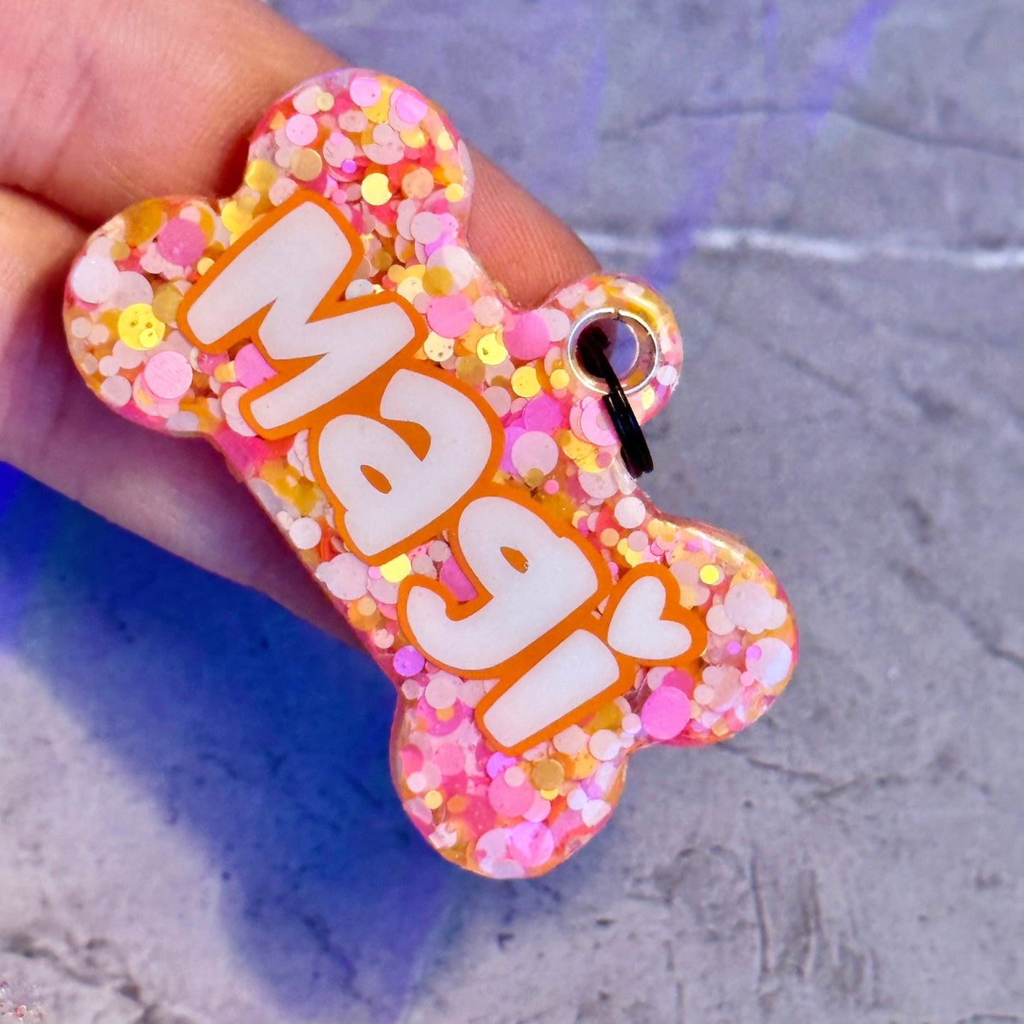 ORANGE & PINK DOTTY GLITTER TAG