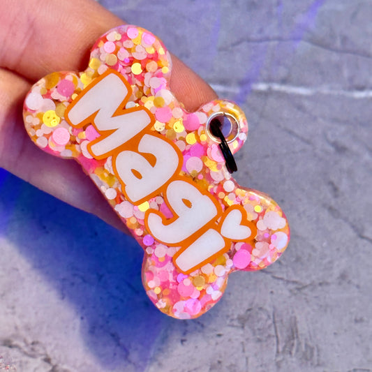 ORANGE & PINK DOTTY GLITTER TAG