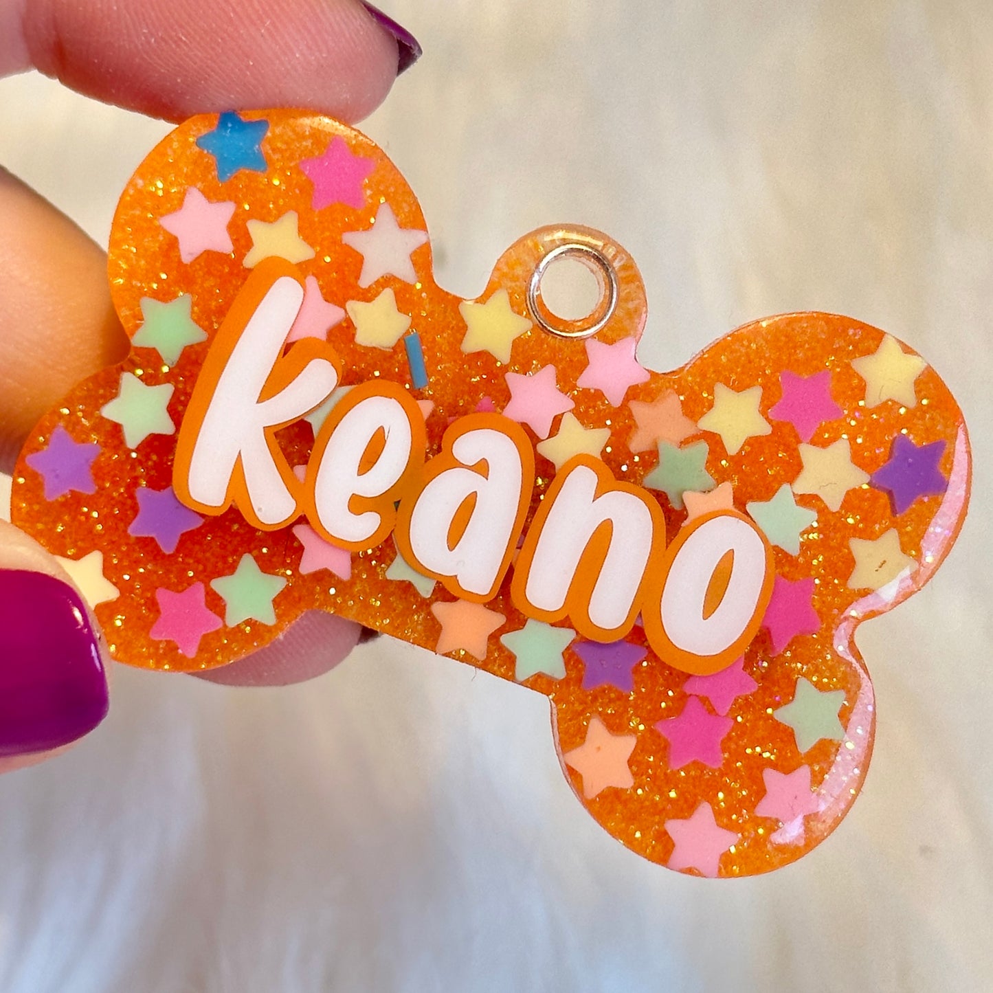 ORANGE GLITTER & STARS TAG