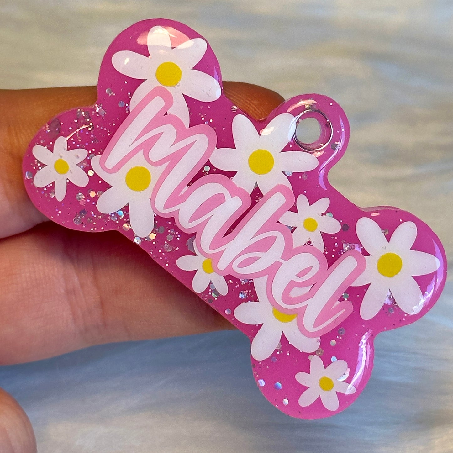 PINK GLITTER DAISIES TAG