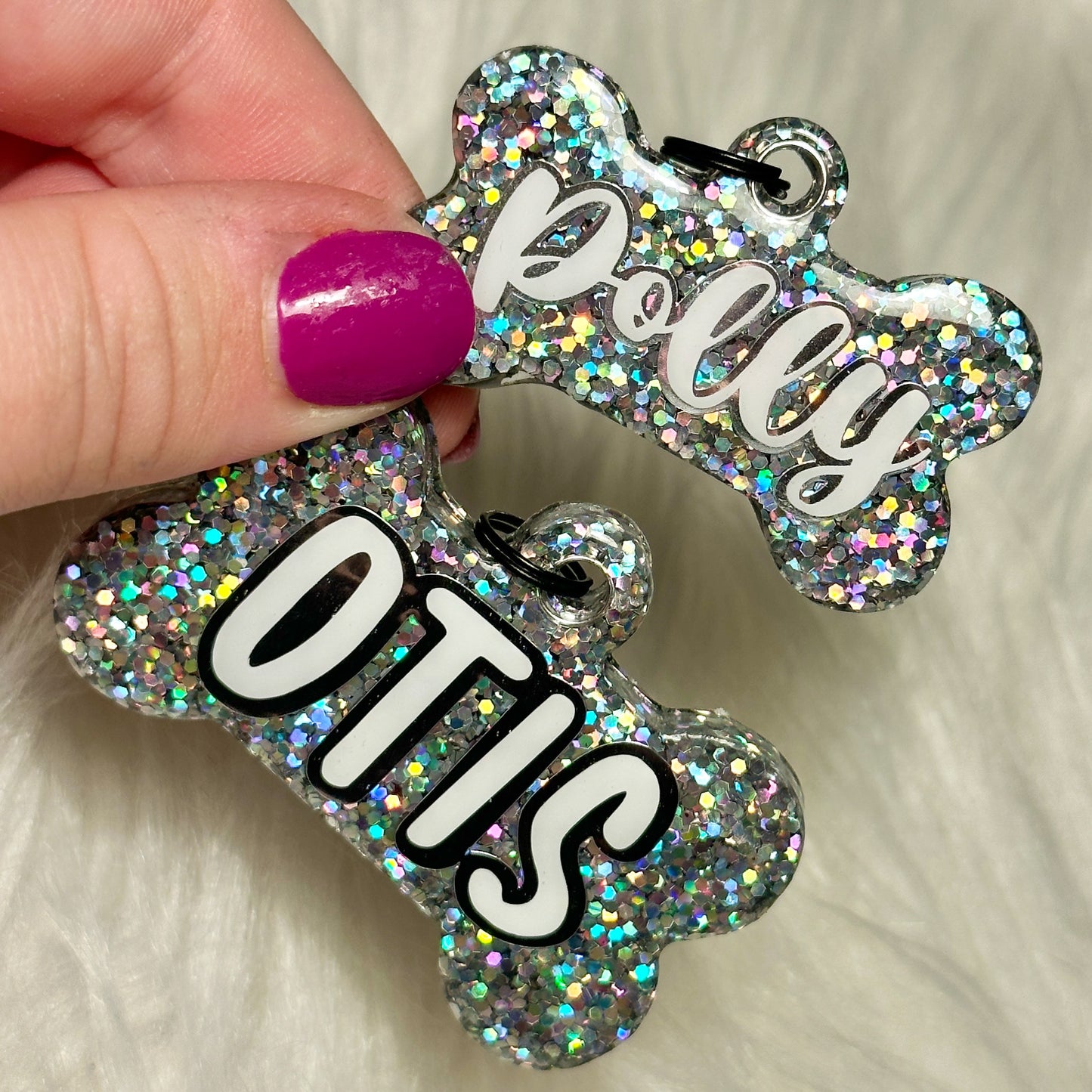 SILVER RAINBOW GLITTER TAG